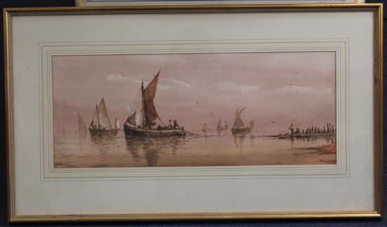 Richard Henry Nibbs (1816-1893) Fishing boats off the coast, 9 x 23in.